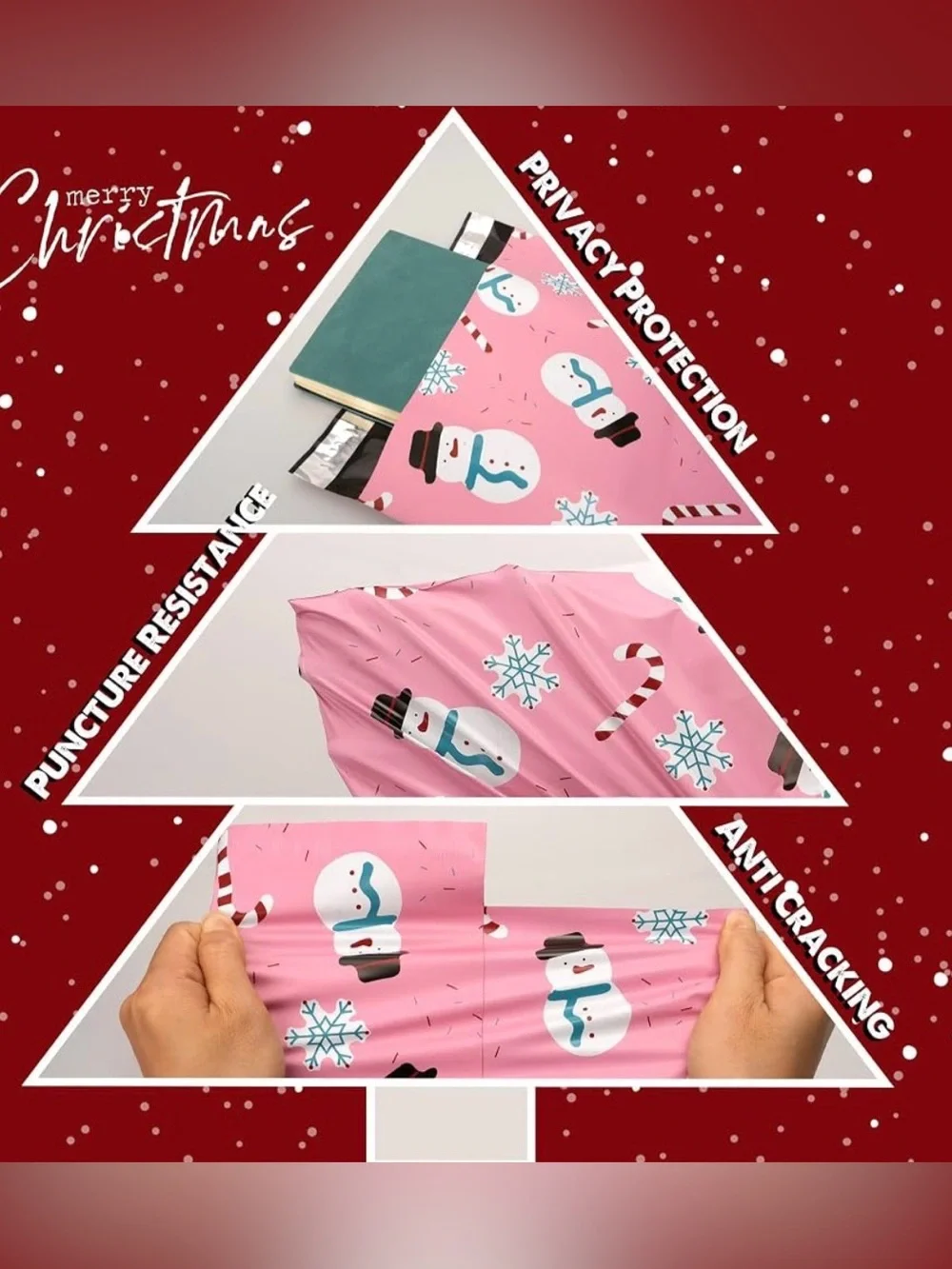 (20) Holiday Snowman Polymailer  Bags- Pink 6”x9”
